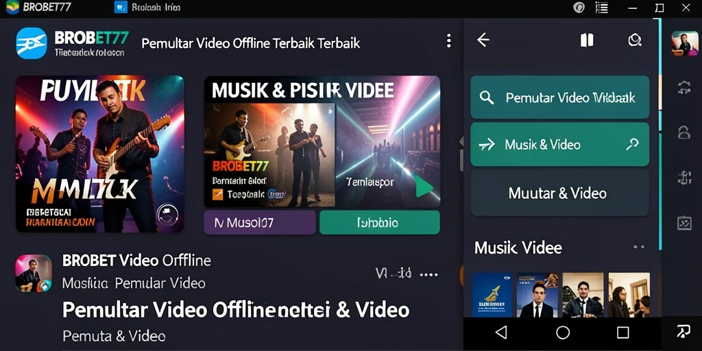 Antarmuka aplikasi BROBET77 dengan fitur Pemutar Video Offline.