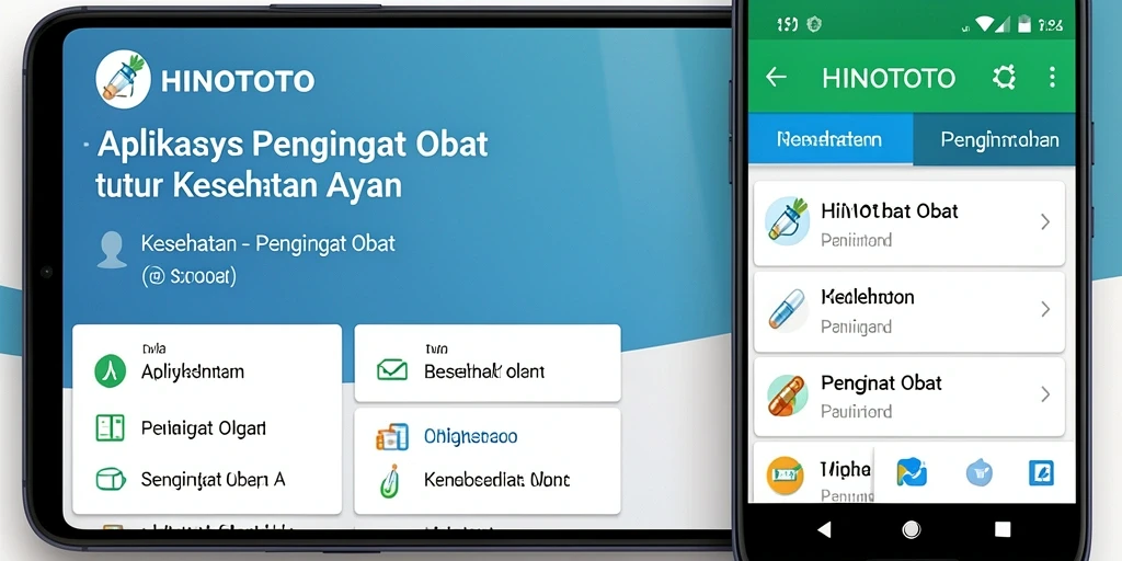 Screenshot aplikasi HINOTOTO menunjukkan antarmuka pengingat obat yang efisien.