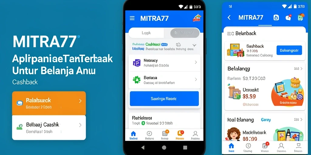 Tampilan antarmuka aplikasi MITRA77 yang menampilkan fitur cashback.